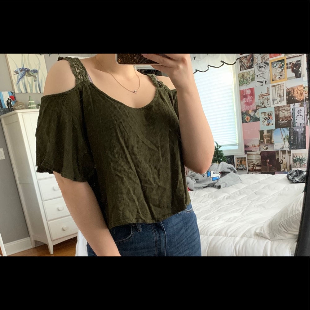 Green cold shoulder fancy top